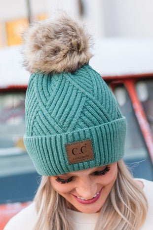 C.C. Criss Cross Suede Patch Beanie