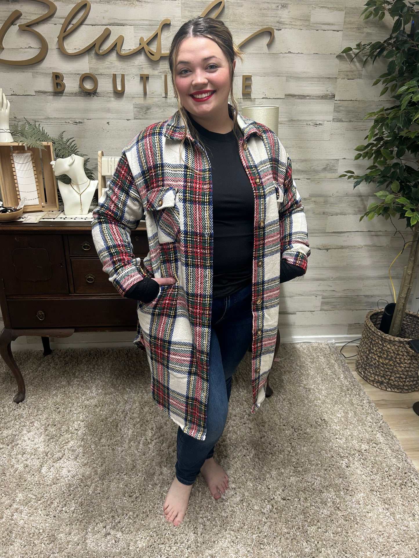 Holiday Plaid Longline Flannel Shacket