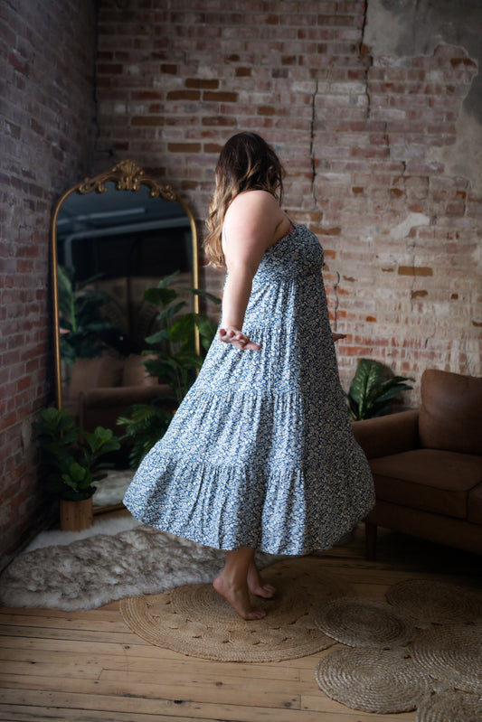 Back Tie Maxi Dress - Curvy - Blue