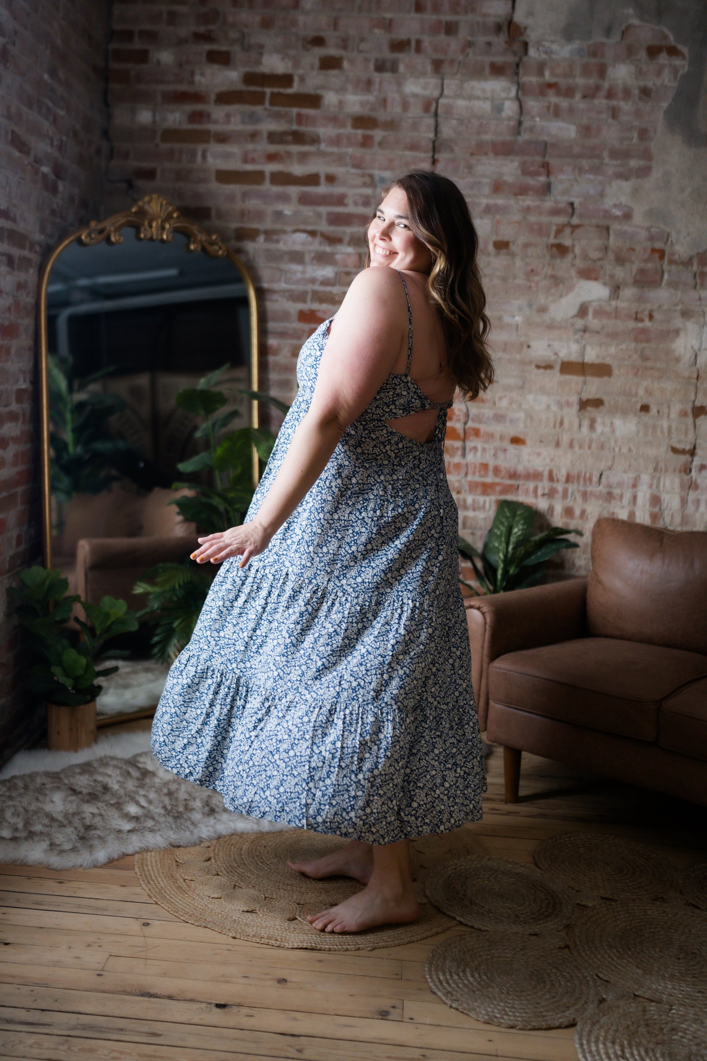 Back Tie Maxi Dress - Curvy - Blue