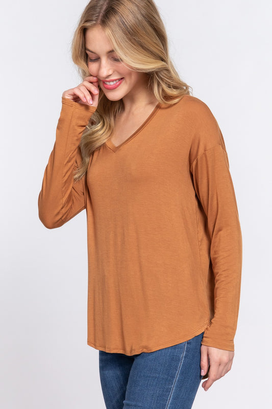 LONG DOLMAN SLEEVE V-NECK JERSEY TOP