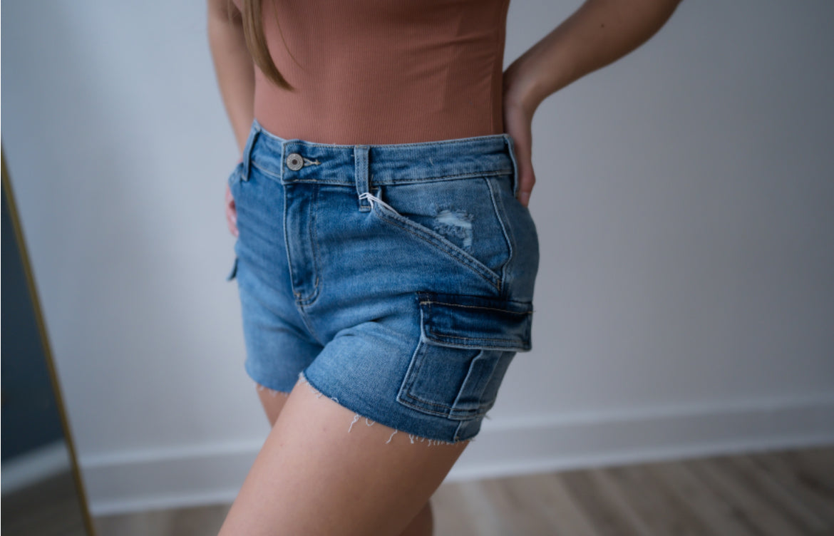 High Rise Shorts with Side Cargo