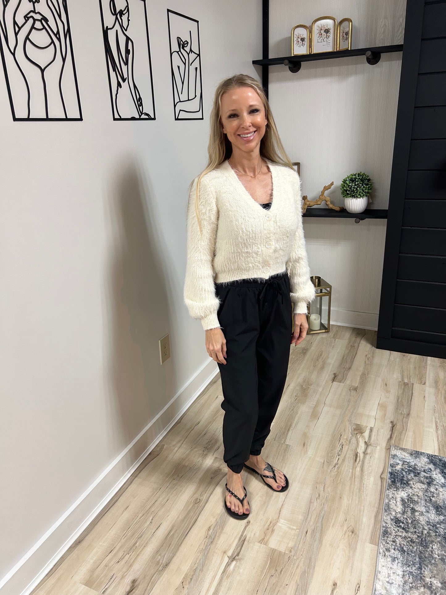 Puff Sleeve Fuzzy Cardigan