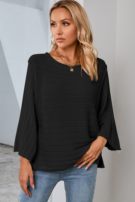 Exposed Seam Ribbed Knit Sweater