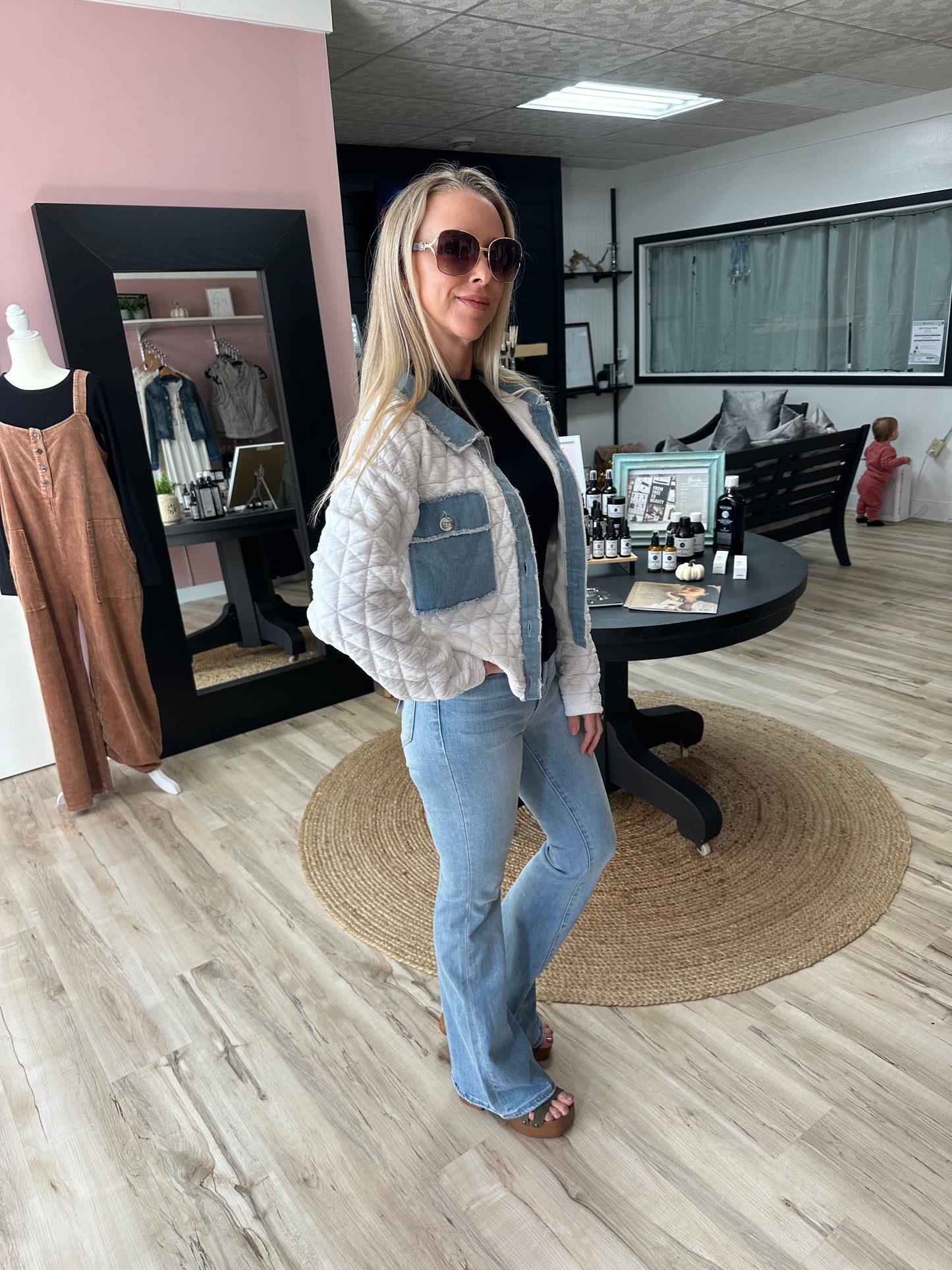 TEXTURED JACKET WITH MINERAL WASHED DENIM