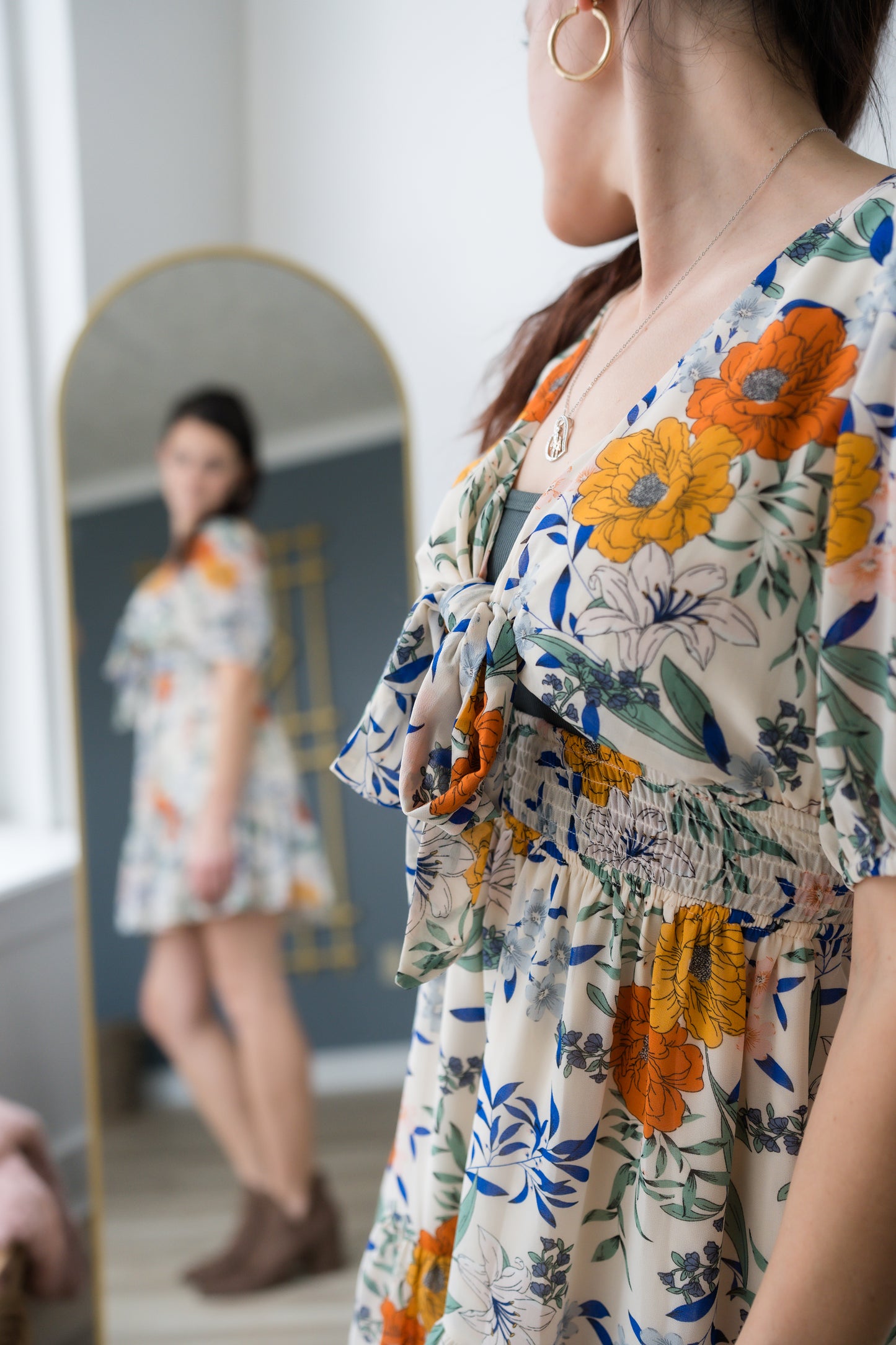 Front Tie Knot Short Sleeve Dress