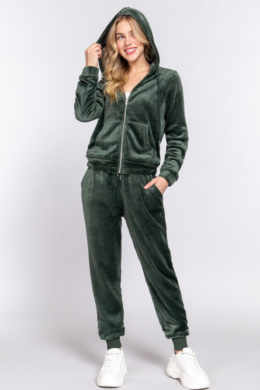 LONG SLEEVE FAUX FUR HOODIE JACKET JOGGER PANTS SET