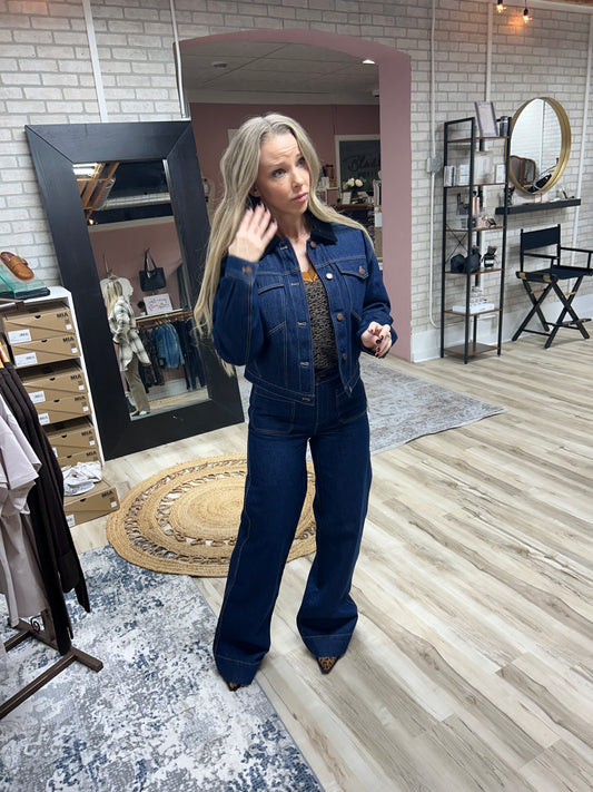 7 Diamonds - Classic Blue Denim Jacket - Corduroy Collar Detail