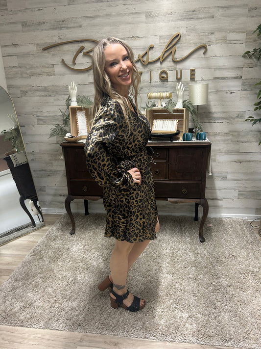 Golden Hour Leopard Wrap Dress