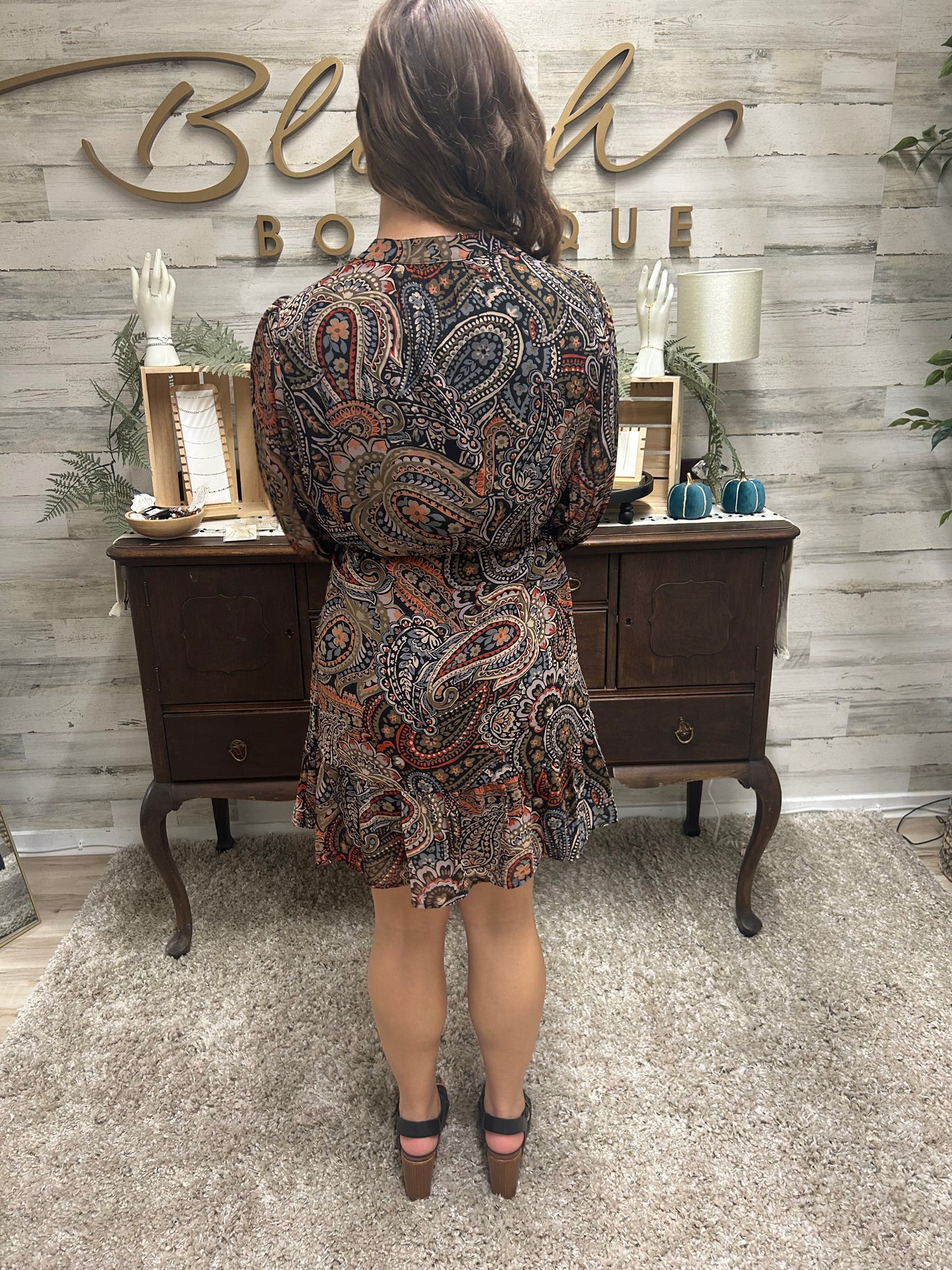 Flowy Paisley Long Sleeve Dress
