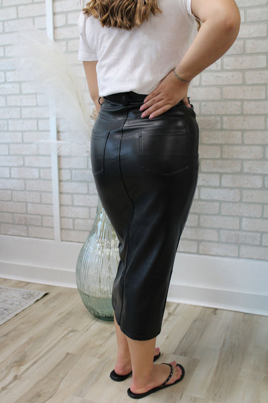 Sleek Statement Faux Leather Midi Skirt
