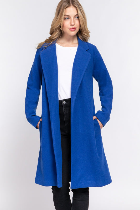 Long Sleeve Open Front Coat - Black