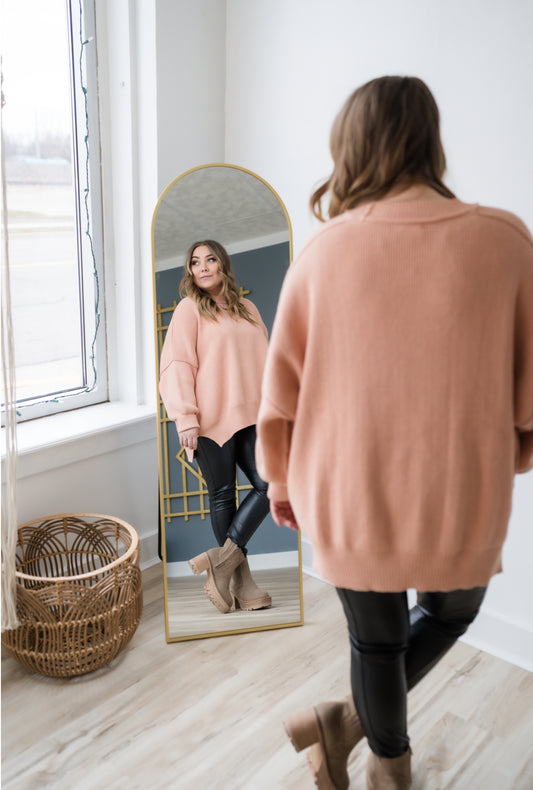 Oversized Side Slit Crew Neck Sweater