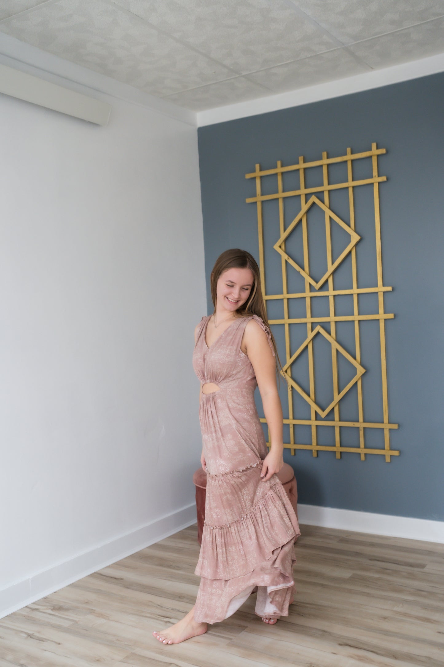 Cinch Shoulders Cut Out Front Maxi Dress