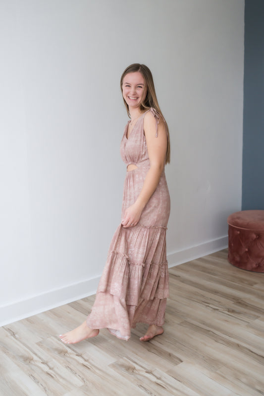 Cinch Shoulders Cut Out Front Maxi Dress