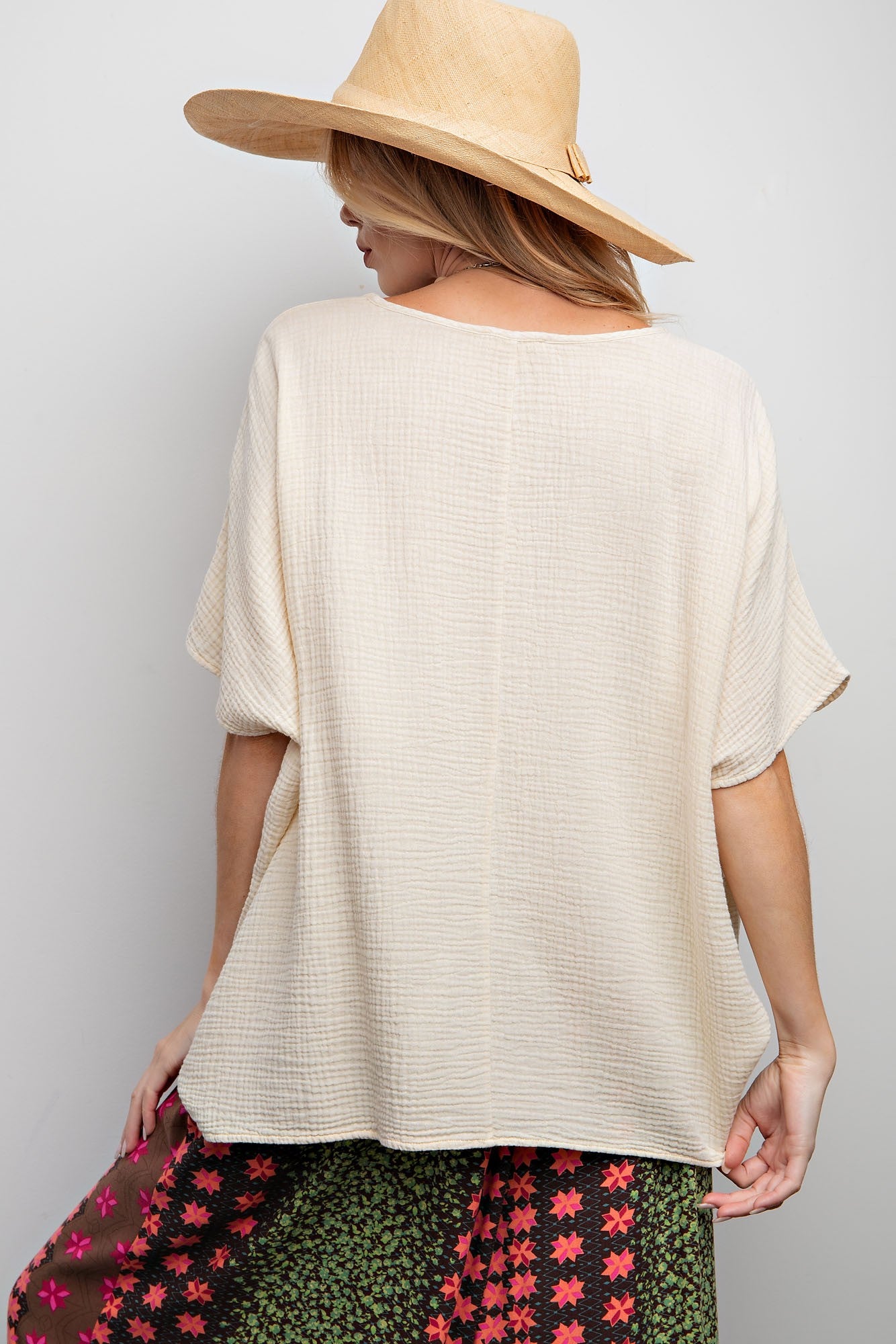 PLUS SIZE-MINERAL WASHED COTTON GAUZE TOP