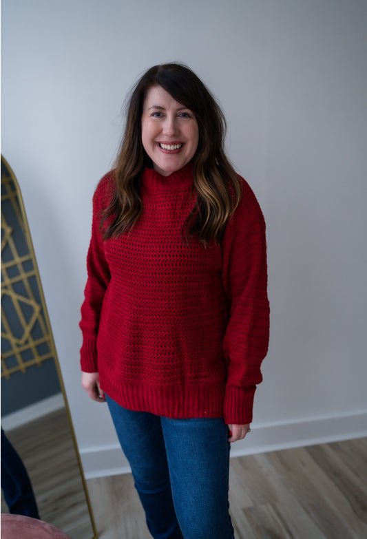 Side Slit Mock Neck Sweater