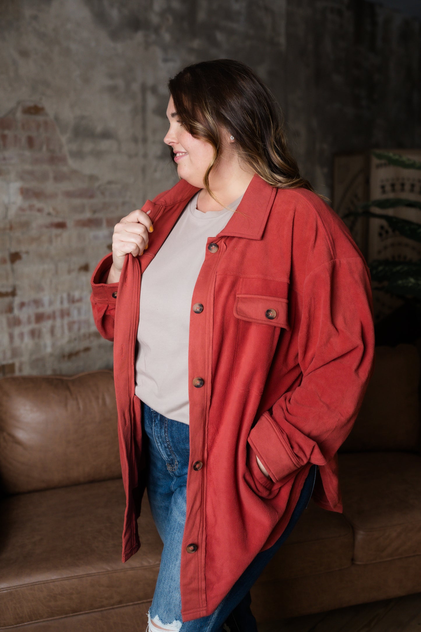 Plus Size Fleece Shacket