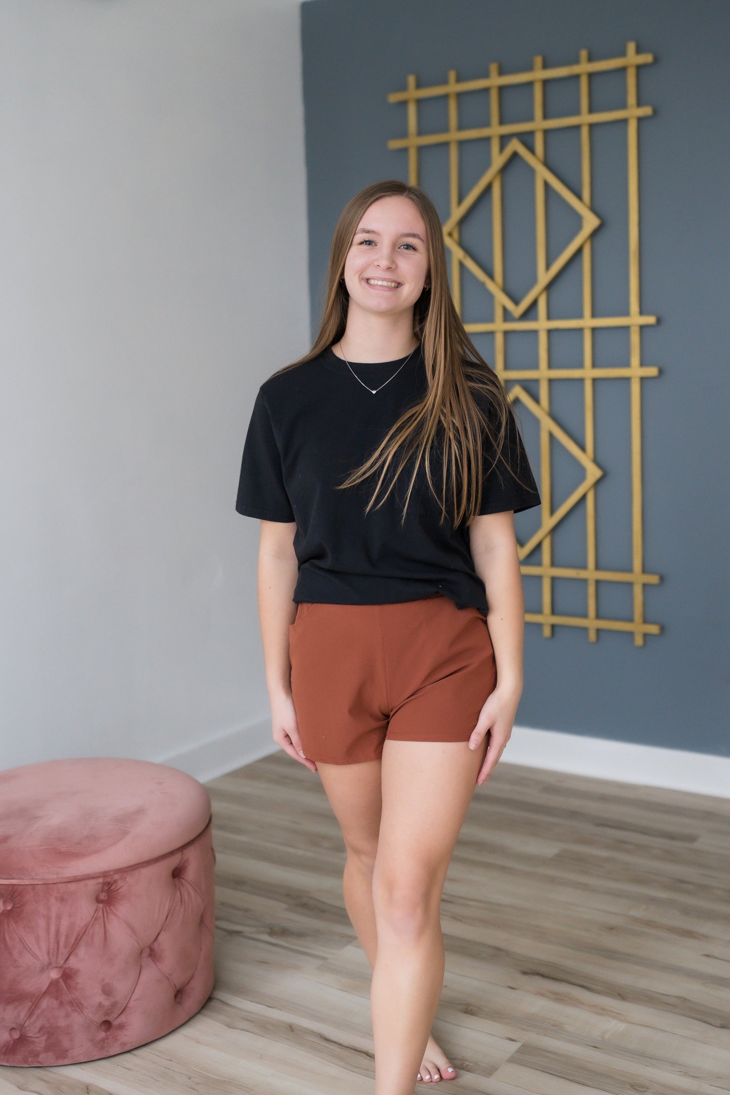 Athleisure Shorts with Curved Hemline