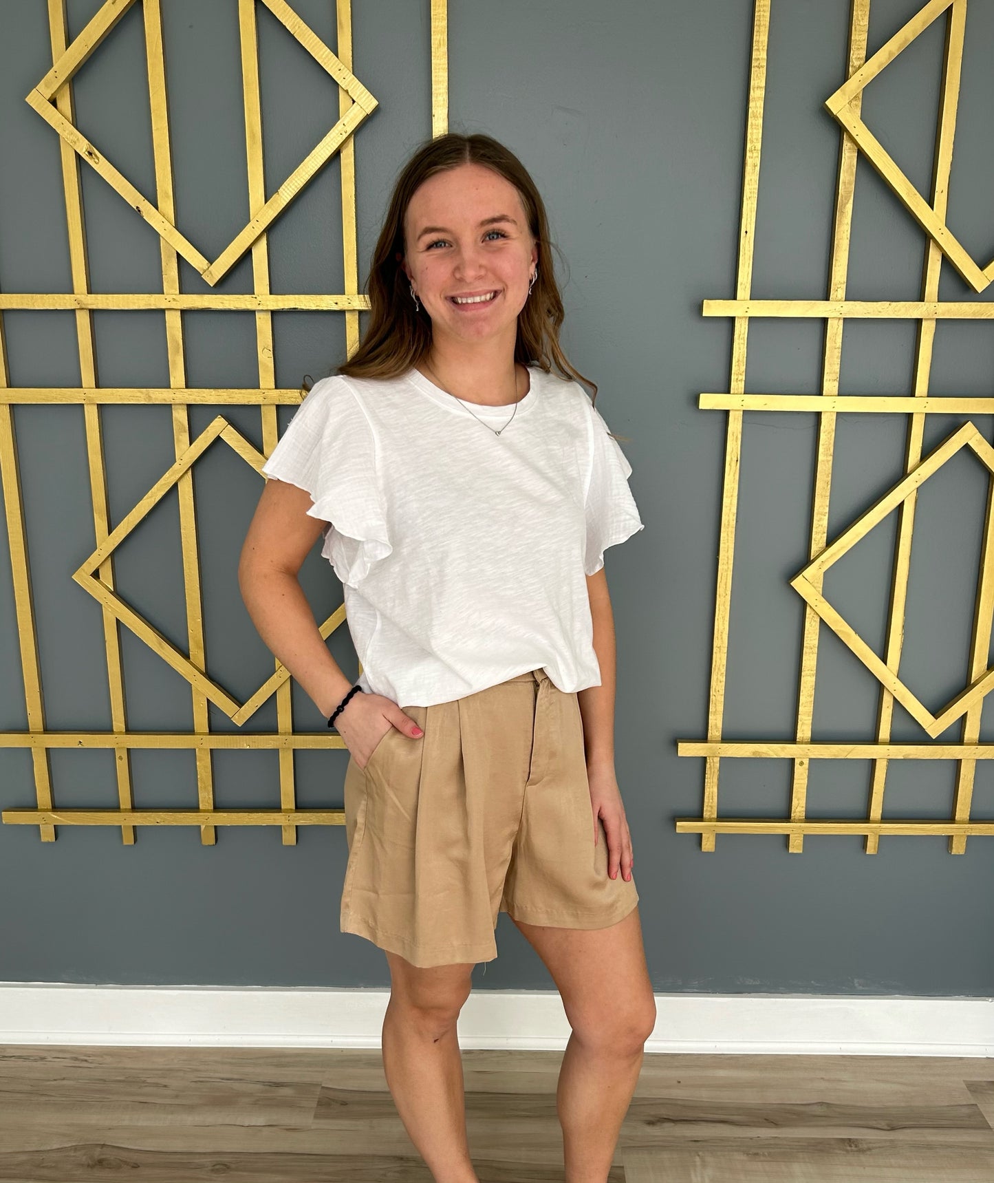 Satin Pleated Shorts - Tan