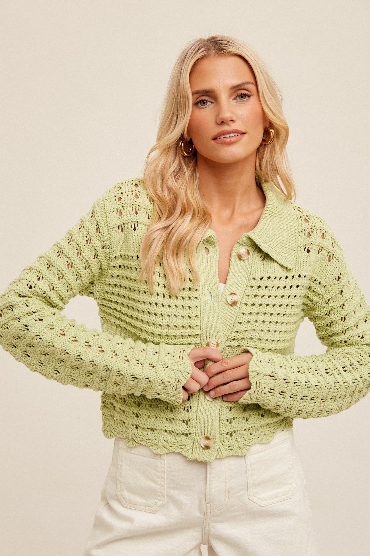 Button Down Scalloped Edge Cardigan