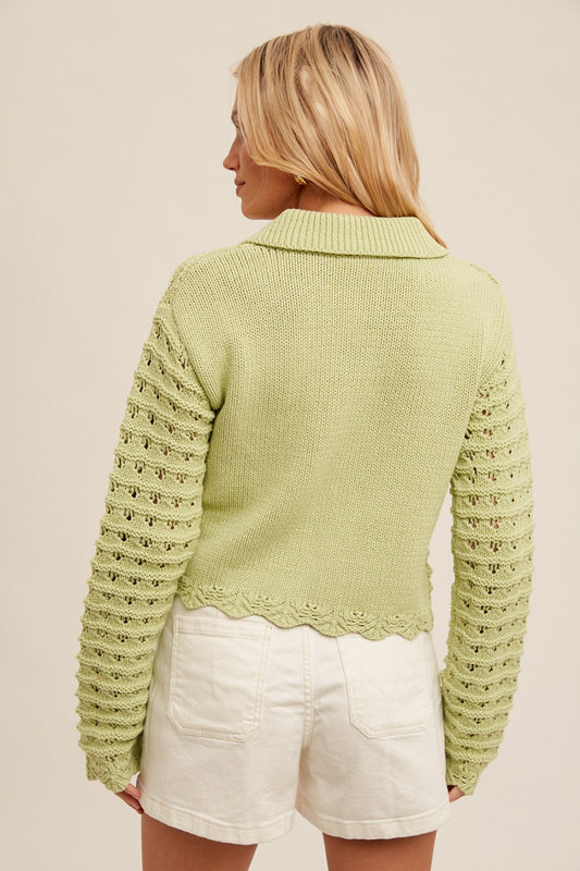 Button Down Scalloped Edge Cardigan