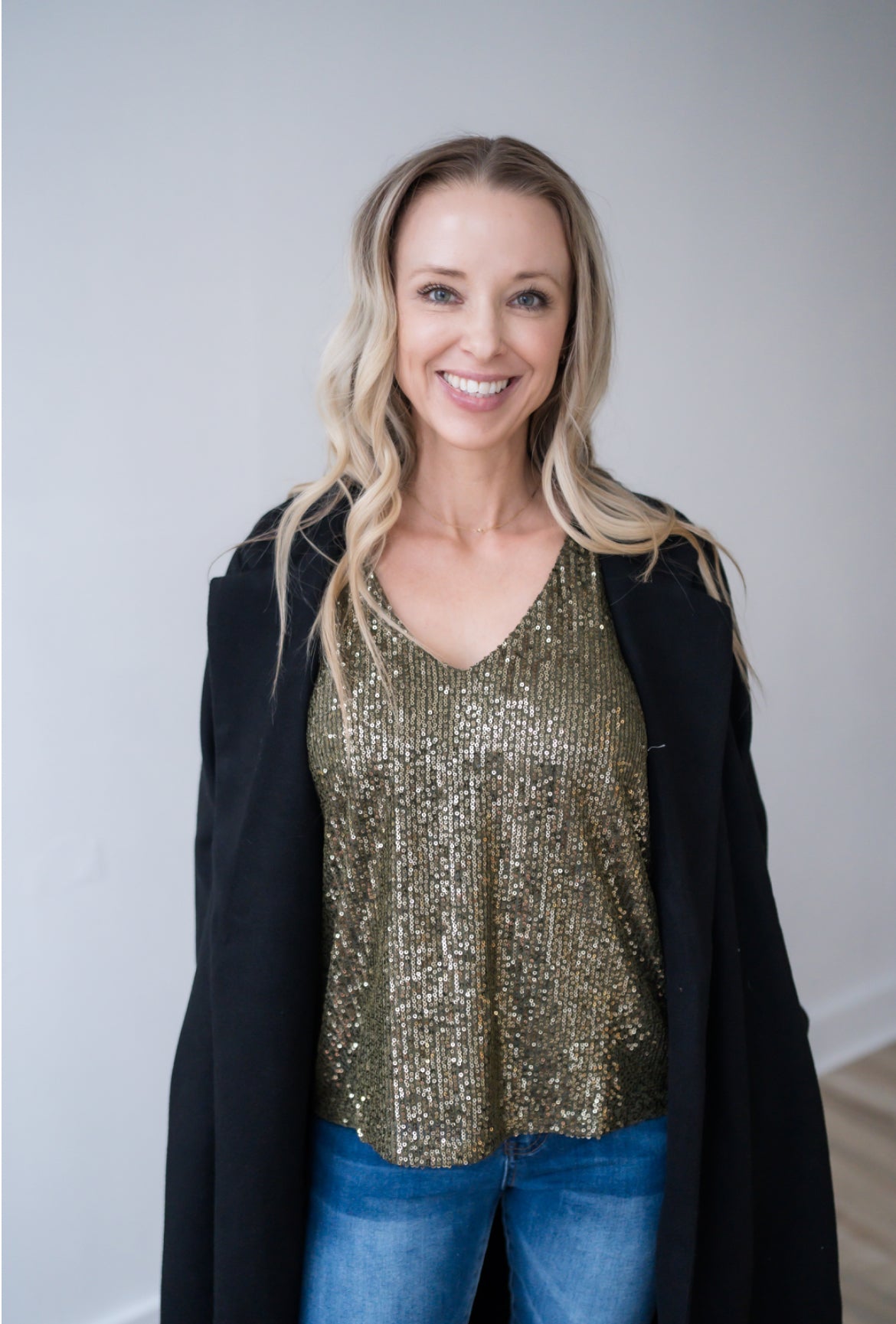 Sequin Deep V-Neck Dolman Sleeve Top