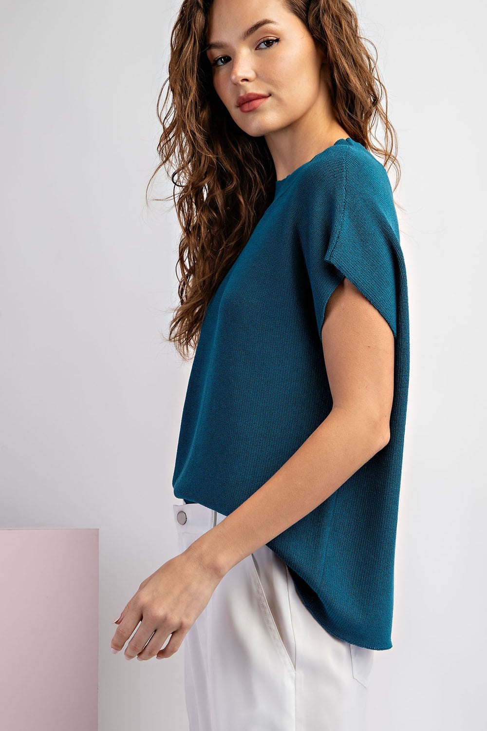 SOLID CAP SLEEVE SWEATER TOP