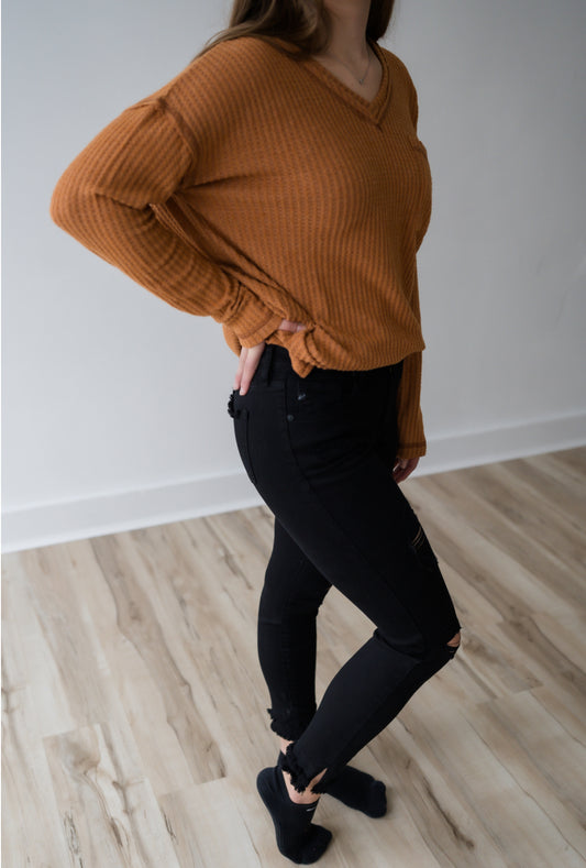 Waffle Knit Long Sleeve Top