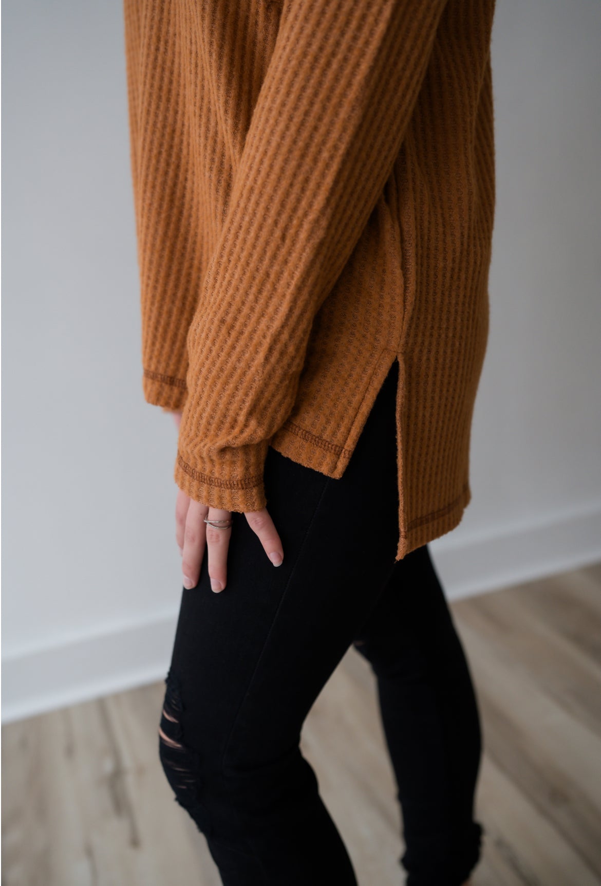 Waffle Knit Long Sleeve Top