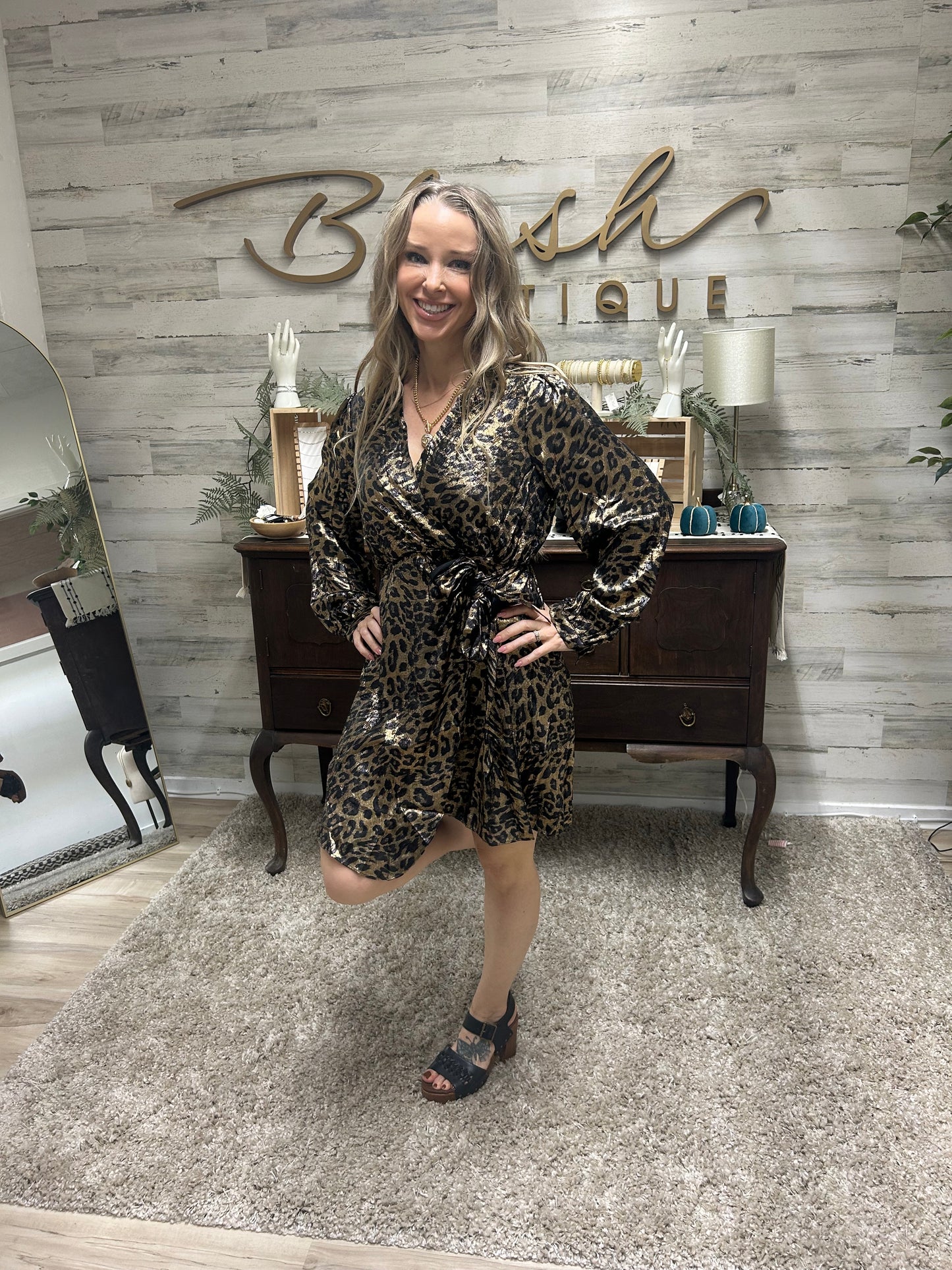 Golden Hour Leopard Wrap Dress
