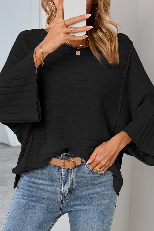 Exposed Seam Ribbed Knit Sweater