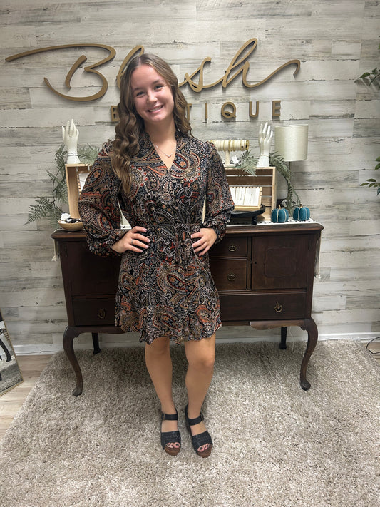 Flowy Paisley Long Sleeve Dress