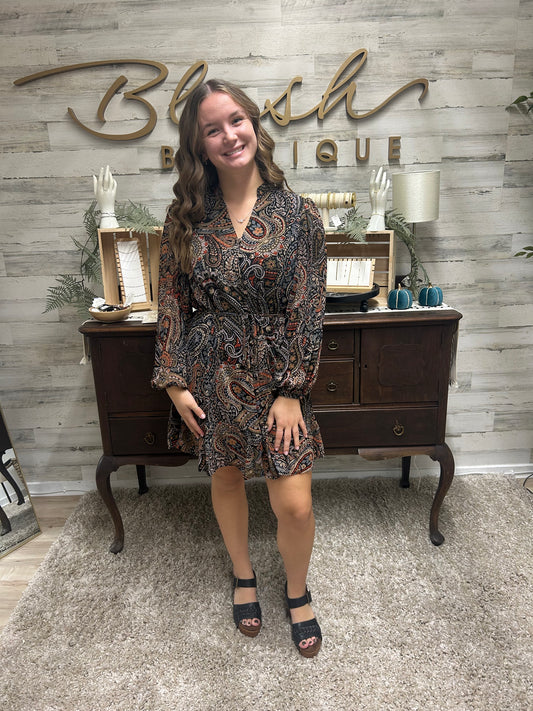 Flowy Paisley Long Sleeve Dress
