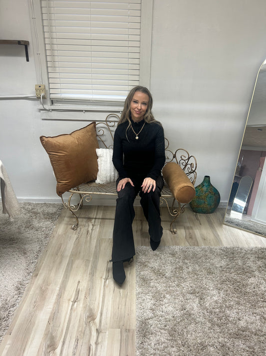 Black Mock Neck Textured Top