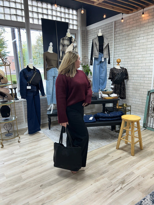 Classic Black Vegan Leather Tote Bag