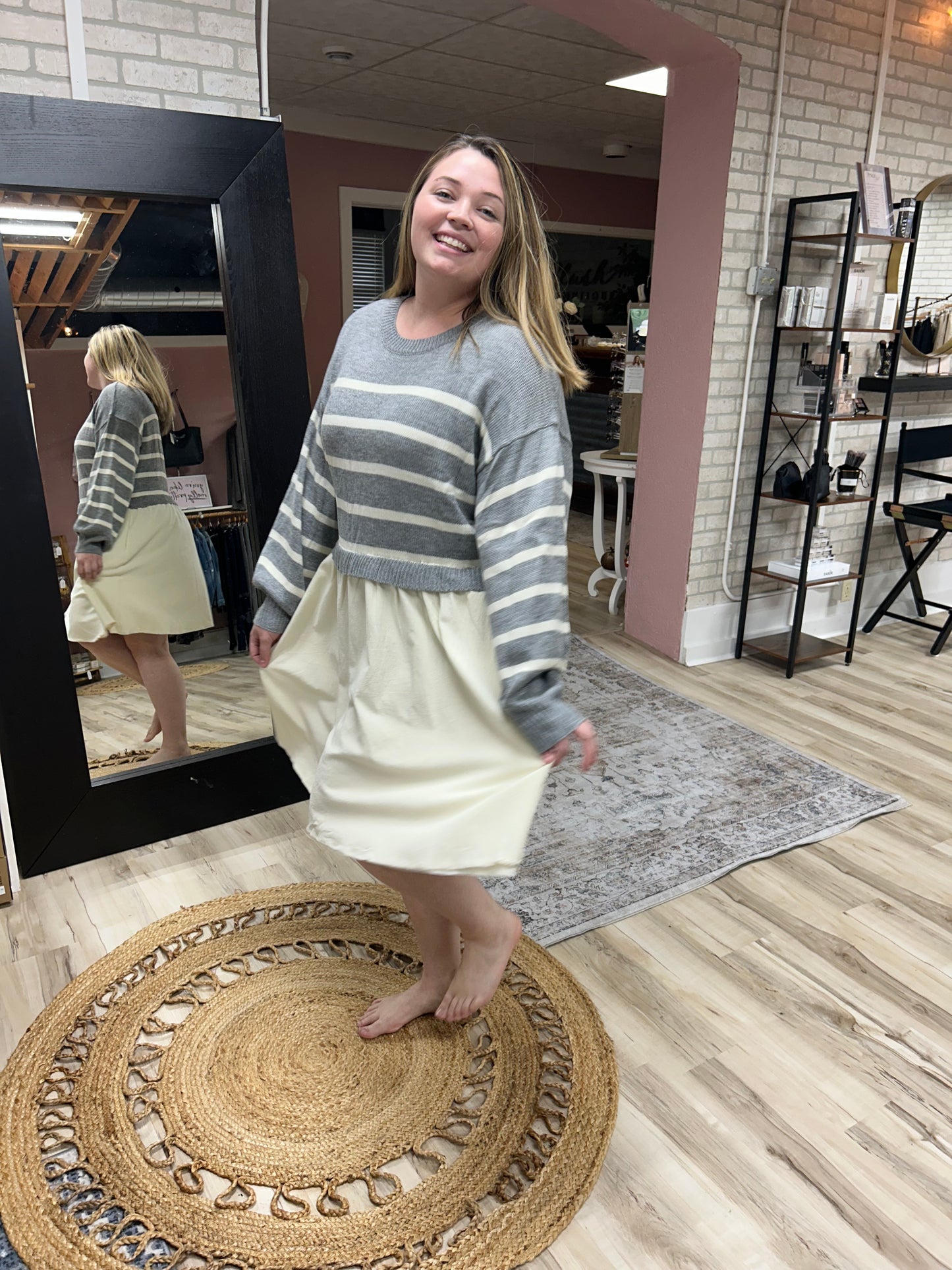 Grey Stripe Sweater Dress
