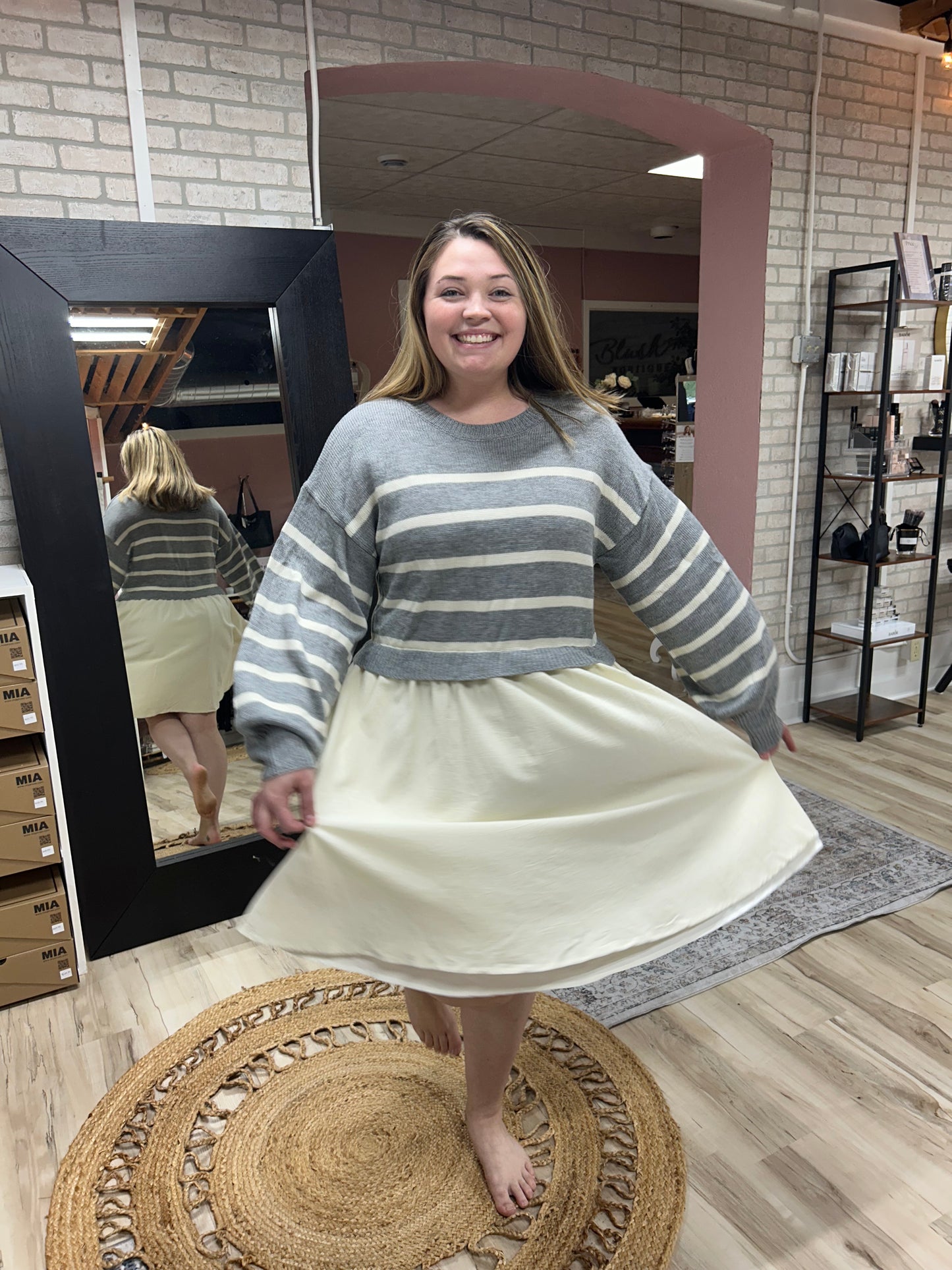 Grey Stripe Sweater Dress