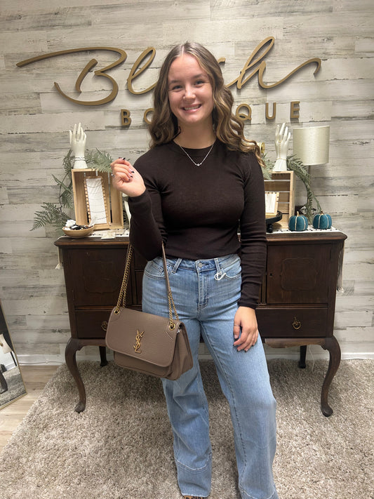 Taupe Gold-Chain Shoulder Bag