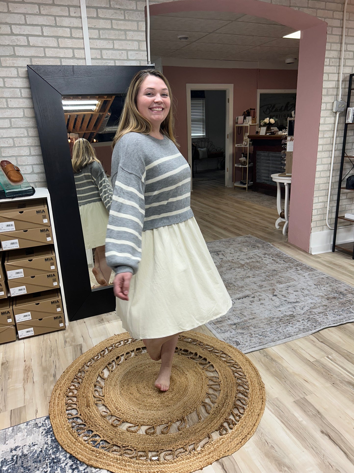 Grey Stripe Sweater Dress