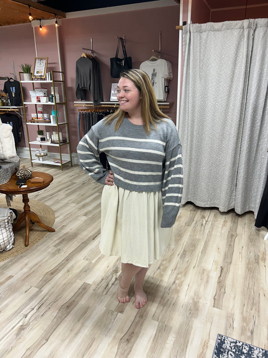 Grey Stripe Sweater Dress