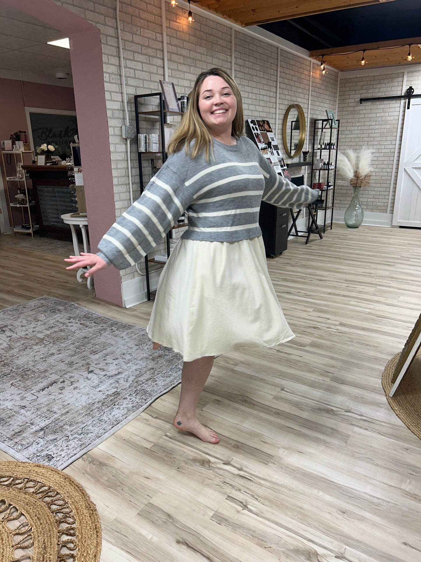 Grey Stripe Sweater Dress