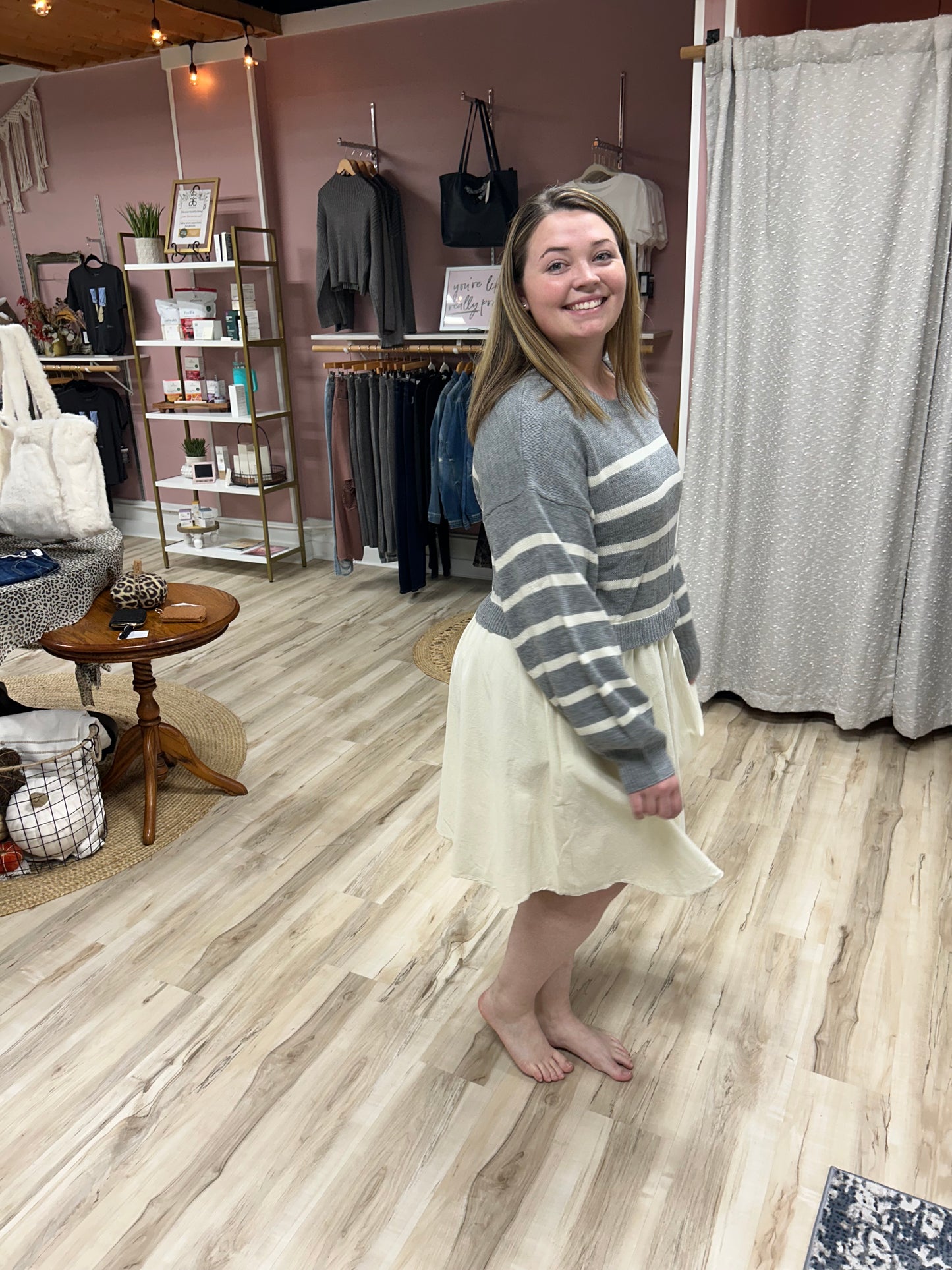 Grey Stripe Sweater Dress