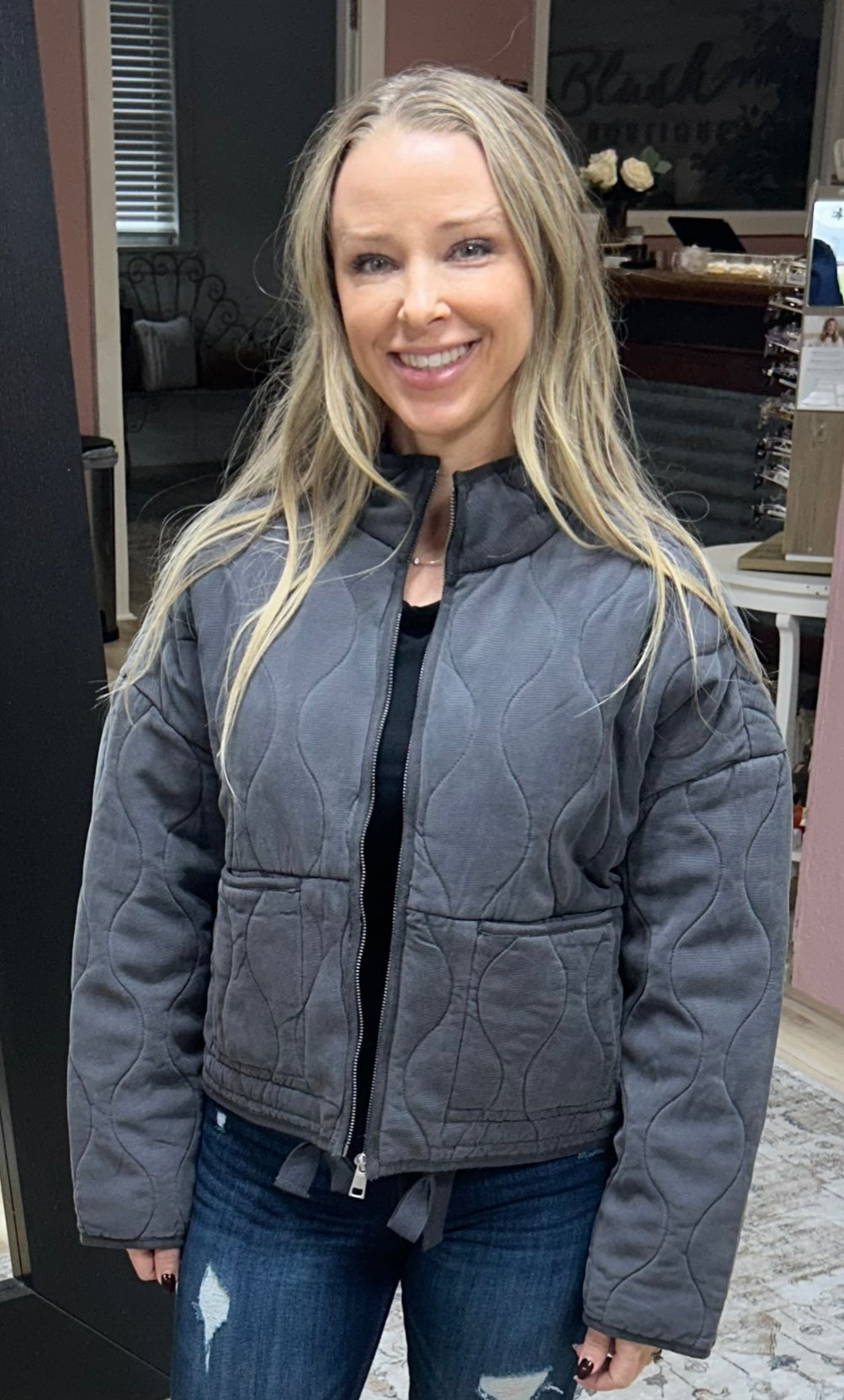 7 Diamonds Quilted Jacket – Washed Charcoal