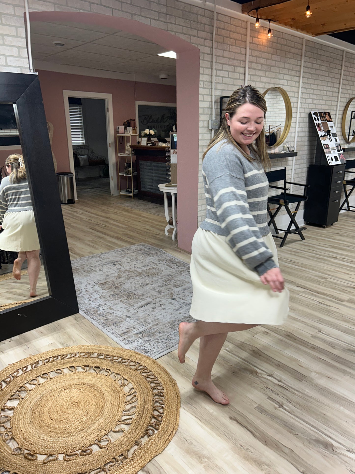 Grey Stripe Sweater Dress