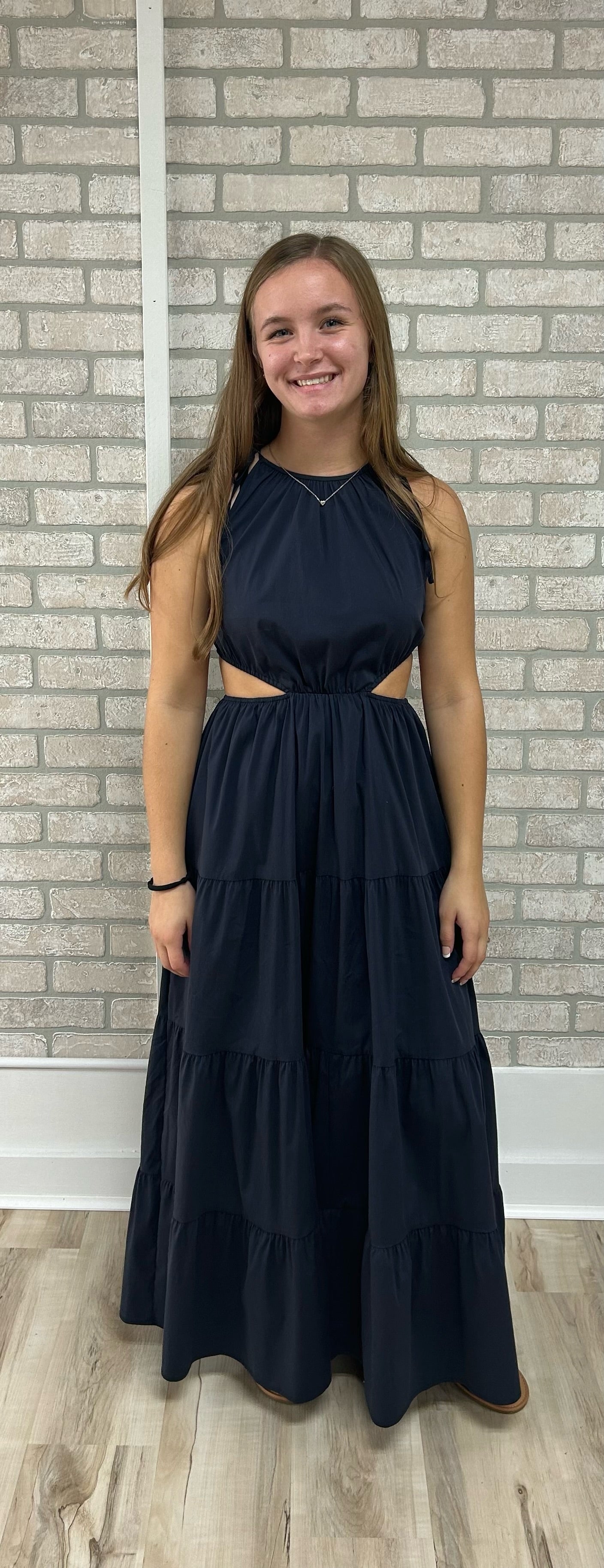 Side Cut Long Dress - Navy Blue