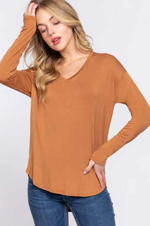 LONG DOLMAN SLEEVE V-NECK JERSEY TOP