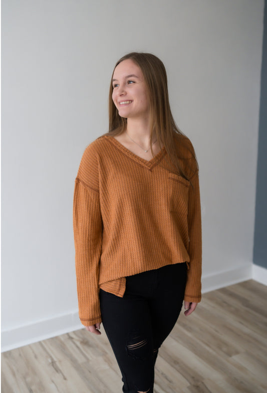 Waffle Knit Long Sleeve Top